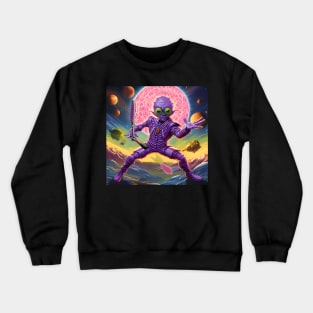 Purple Alien Playing Pickle Ball Crewneck Sweatshirt